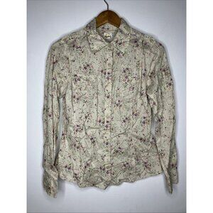 Mudd Juniors Large Button Long Sleeve Shirt Beige Floral Prairie Cottagecore